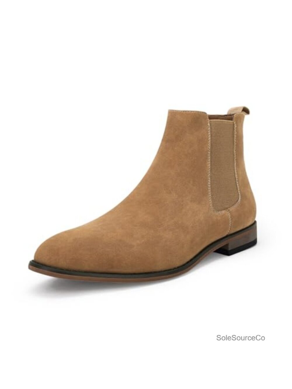 Mens Chelsea Boot Slip On Pointed Toe Stacked Low Heel Faux Suede Casual Dress